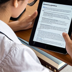 **Image Prompt:** A focused student studying English vocabulary for foreign trade, using a spaced repetition app on a tablet. Background: textbooks and a cup of tea.