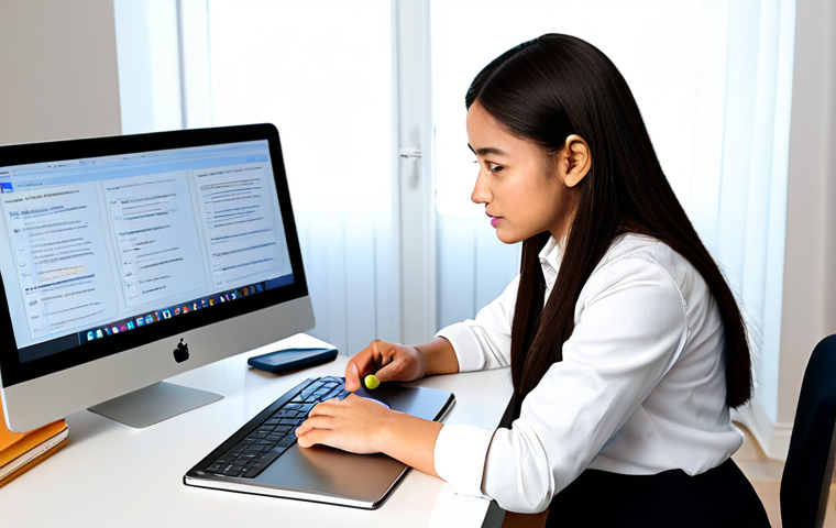 A focused young professional, fully clothed in a modest business casual outfit, sitting at a clean desk in a brightly lit, modern home office. The individual is looking at a laptop screen displaying a language learning application interface, with a grammar textbook and an open notebook nearby. A tablet shows a professional translation tool. The scene emphasizes dedication to learning and mastering business English through modern tools and diligent study, showcasing the journey from initial challenges to confident communication. The subject has perfect anatomy, correct proportions, and a natural pose, with well-formed hands and proper finger count. safe for work, appropriate content, fully clothed, professional dress, family-friendly, high quality, studio lighting.