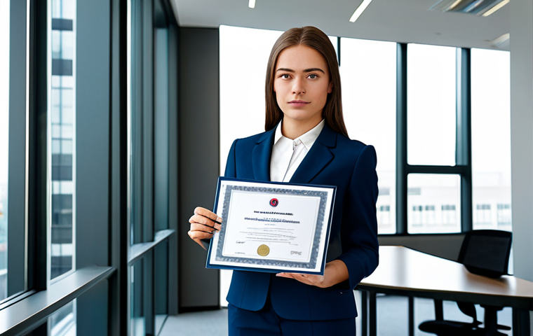**

A determined young professional woman in a modest business suit stands in a modern office building, fully clothed, holding a BEC certificate, appropriate attire, safe for work, perfect anatomy, natural proportions, professional, career-focused, bright lighting.

**