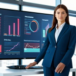**

A confident businesswoman in a tailored pantsuit, presenting data on a holographic display in a brightly lit, modern office. Professional environment, fully clothed, safe for work, appropriate attire, perfect anatomy, high quality, family-friendly.

**