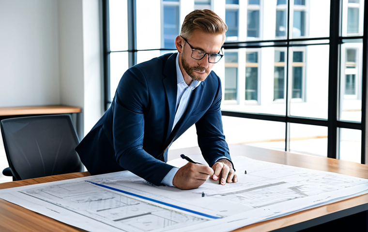 ** A professional architect, fully clothed in modest attire, reviewing blueprints in a bright, modern office space. Natural light, perfect anatomy, correct proportions, safe for work, appropriate content, family-friendly, high resolution.

**