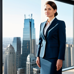 무역영어 시험 성적 분석 및 활용 - **Professional Businesswoman:** A confident businesswoman in a tailored, modest business suit stands...