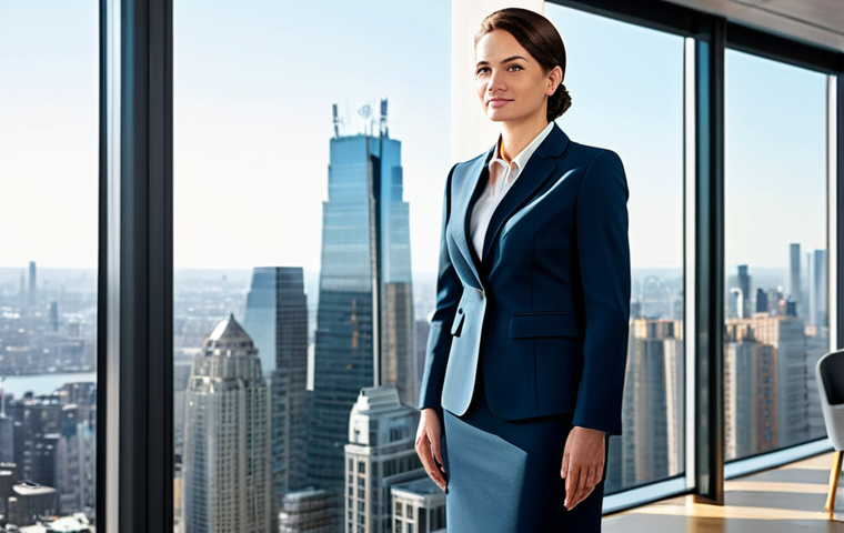 무역영어 시험 성적 분석 및 활용 - **Professional Businesswoman:** A confident businesswoman in a tailored, modest business suit stands...