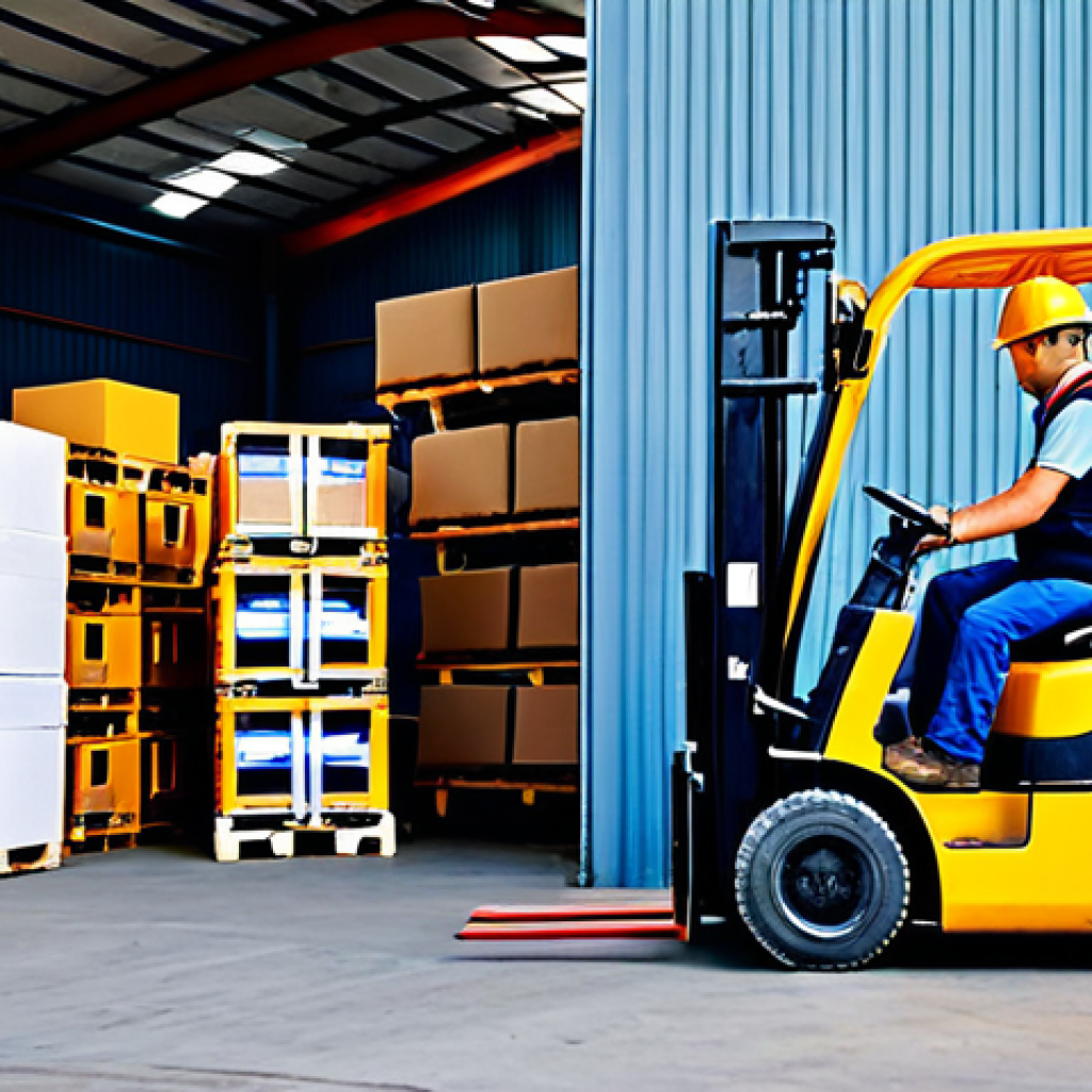 무역영어 필기 시험 예상 문제 분석 - **Image Prompt for EXW (Ex Works):**
    A bright, clean industrial warehouse or factory loading bay...