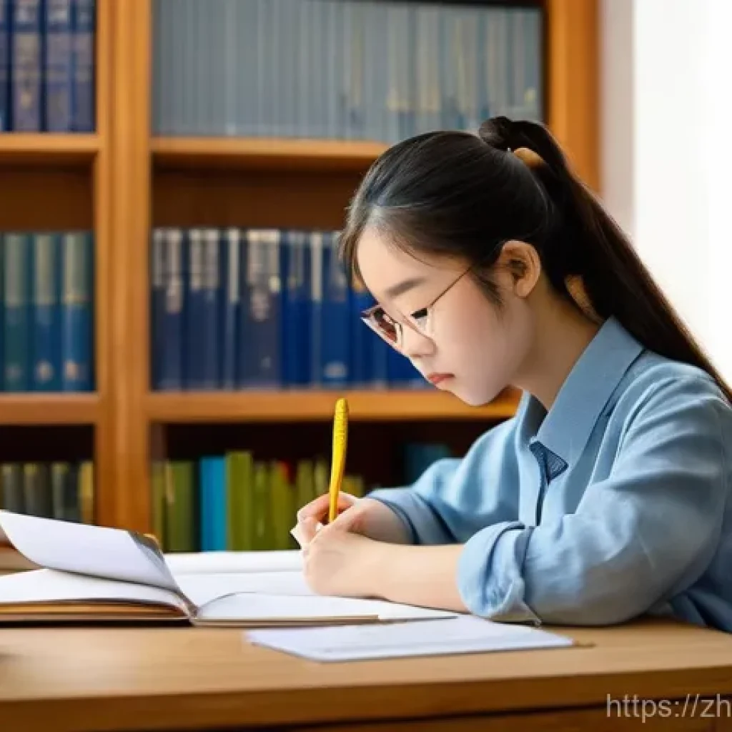 무역영어 필기시험 대비 주요 자료 활용 방법 - **Prompt 1: Focused Academic Study with Traditional Resources**
    A diligent young female student,...