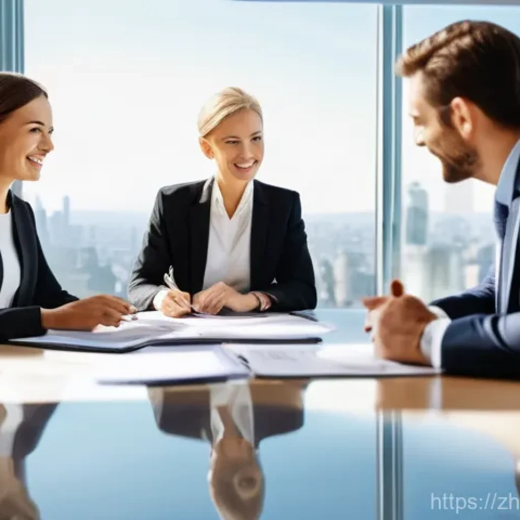 무역영어 자격증과 관련된 실무 경험 공유 - **Prompt:** A diverse group of four business professionals, two men and two women, dressed in sharp,...