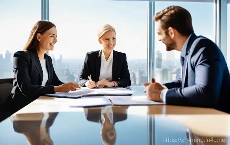 무역영어 자격증과 관련된 실무 경험 공유 - **Prompt:** A diverse group of four business professionals, two men and two women, dressed in sharp,...