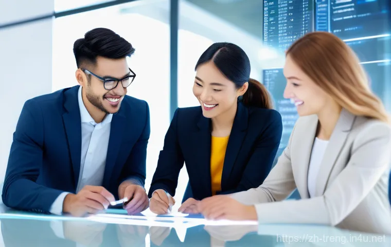 무역영어 실무에서 유용한 스킬 - **Prompt: Effective Email Communication**
    "A bright, modern office setting with a diverse team o...