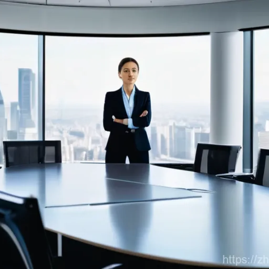 무역영어 자격증으로 전문성 확보 - **Prompt:** A confident and articulate female professional, dressed in a sharp, modern business suit...