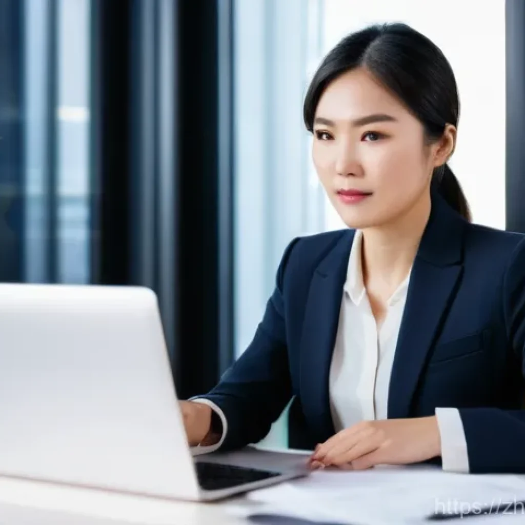 무역영어 실기시험 준비의 핵심 포인트 - **Prompt:** A professional Asian woman in her late 20s or early 30s, dressed in a smart business bla...