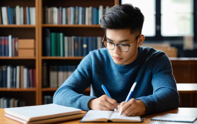 무역영어 실기시험 준비를 위한 교재 - Image Prompt 1: Diligent Textbook Selection and Focused Study**