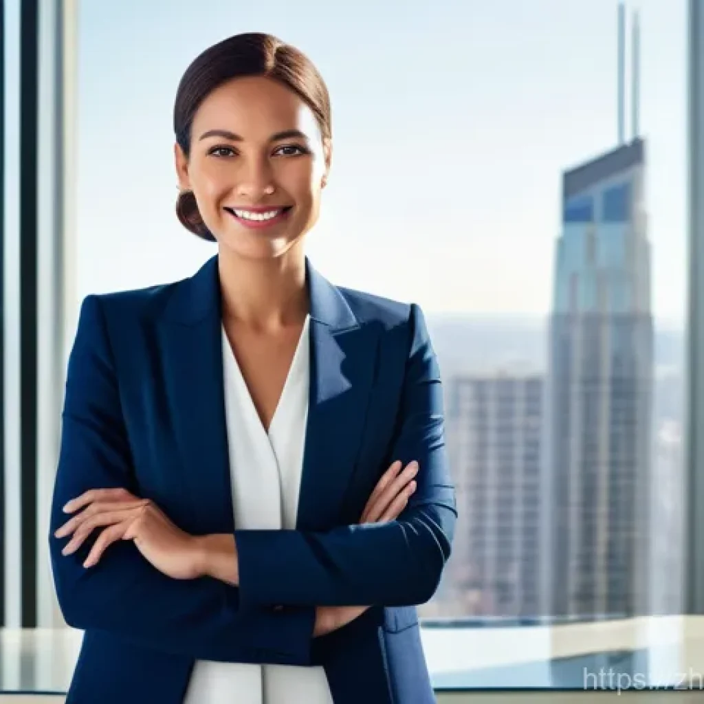 무역영어 자격증의 국제적 가치 - **Prompt:** A successful female professional, in her early 30s, stands confidently in a modern, sunl...