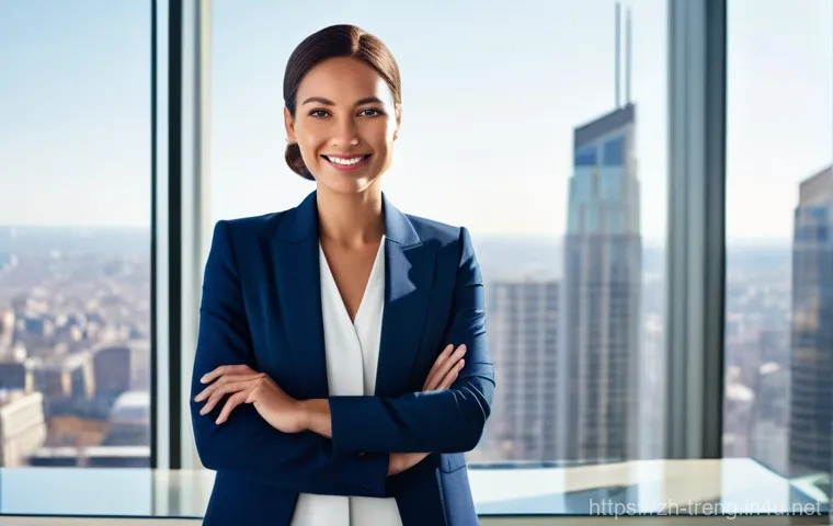무역영어 자격증의 국제적 가치 - **Prompt:** A successful female professional, in her early 30s, stands confidently in a modern, sunl...
