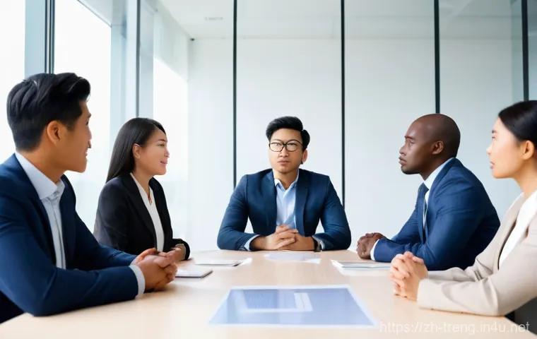 무역영어 학습에서 필수적으로 알아야 할 점 - **Prompt:** A diverse group of five international business professionals, consisting of men and wome...