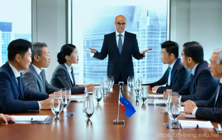 무역영어 자격증 취득 후의 장기적 효과 - **Prompt:** A diverse group of impeccably dressed young professionals in a sleek, modern internation...