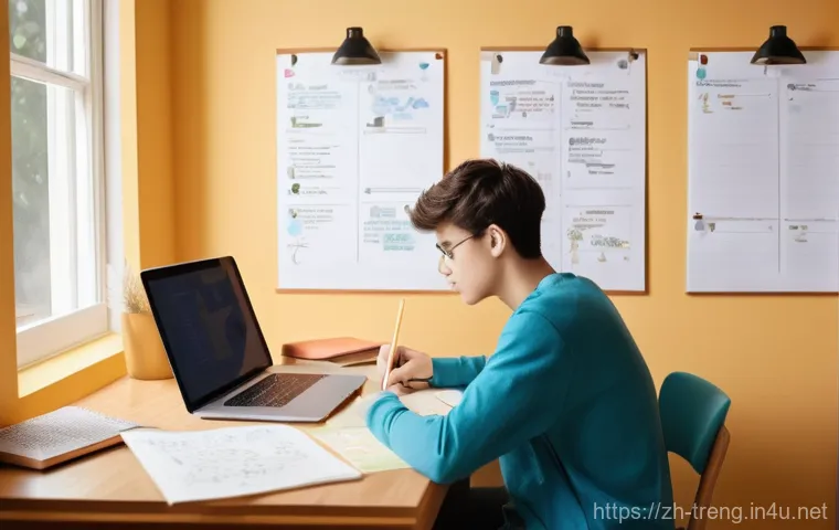 무역영어 필기시험 대비에서 필요한 자료 활용법 - **Prompt 1: The Organized Scholar's Haven**
    A bright, clean, and modern study space with a young...
