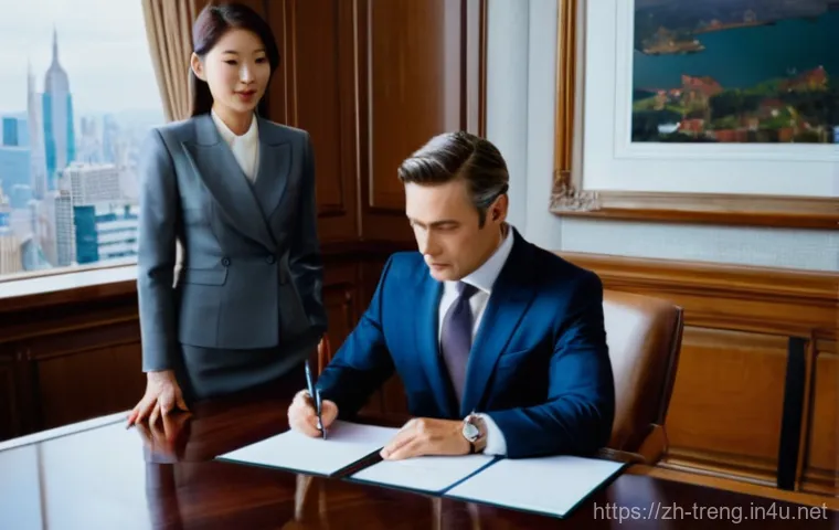무역영어 실기 과목 심층 분석 - **Prompt:** A dynamic, brightly lit modern office setting. Two business professionals, one appearing...