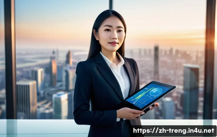 무역영어 시험 준비로 향상된 업무 기술 - A dynamic, cinematic shot of a young, confident female professional of East Asian descent, dressed i...