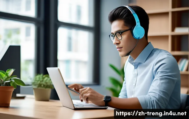 무역영어 실기시험 준비 과정 공유 - **Prompt:** A young adult, dressed in comfortable yet smart casual attire, sits at a contemporary st...