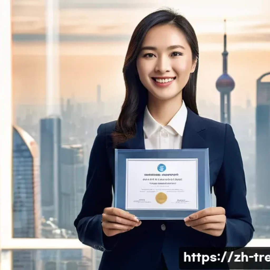 무역영어 자격증의 국제적 경쟁력 - **Prompt:** A young East Asian woman, late 20s, dressed in a sharp, modern business blazer and blous...
