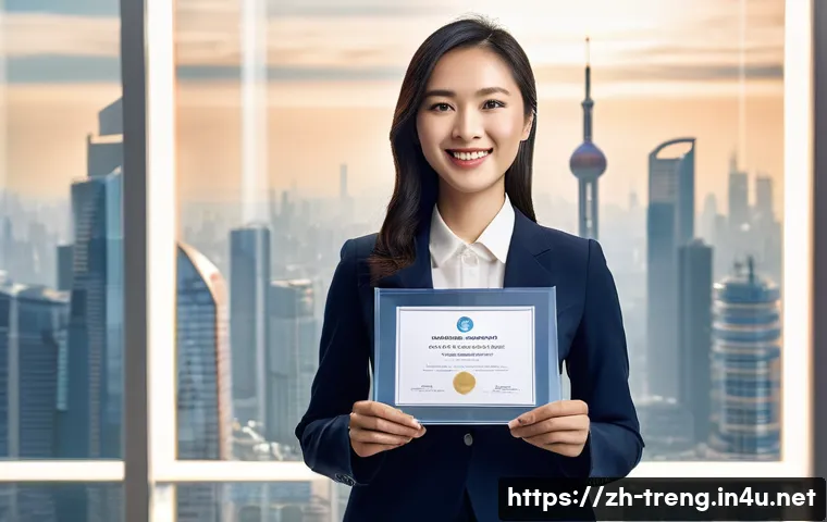무역영어 자격증의 국제적 경쟁력 - **Prompt:** A young East Asian woman, late 20s, dressed in a sharp, modern business blazer and blous...