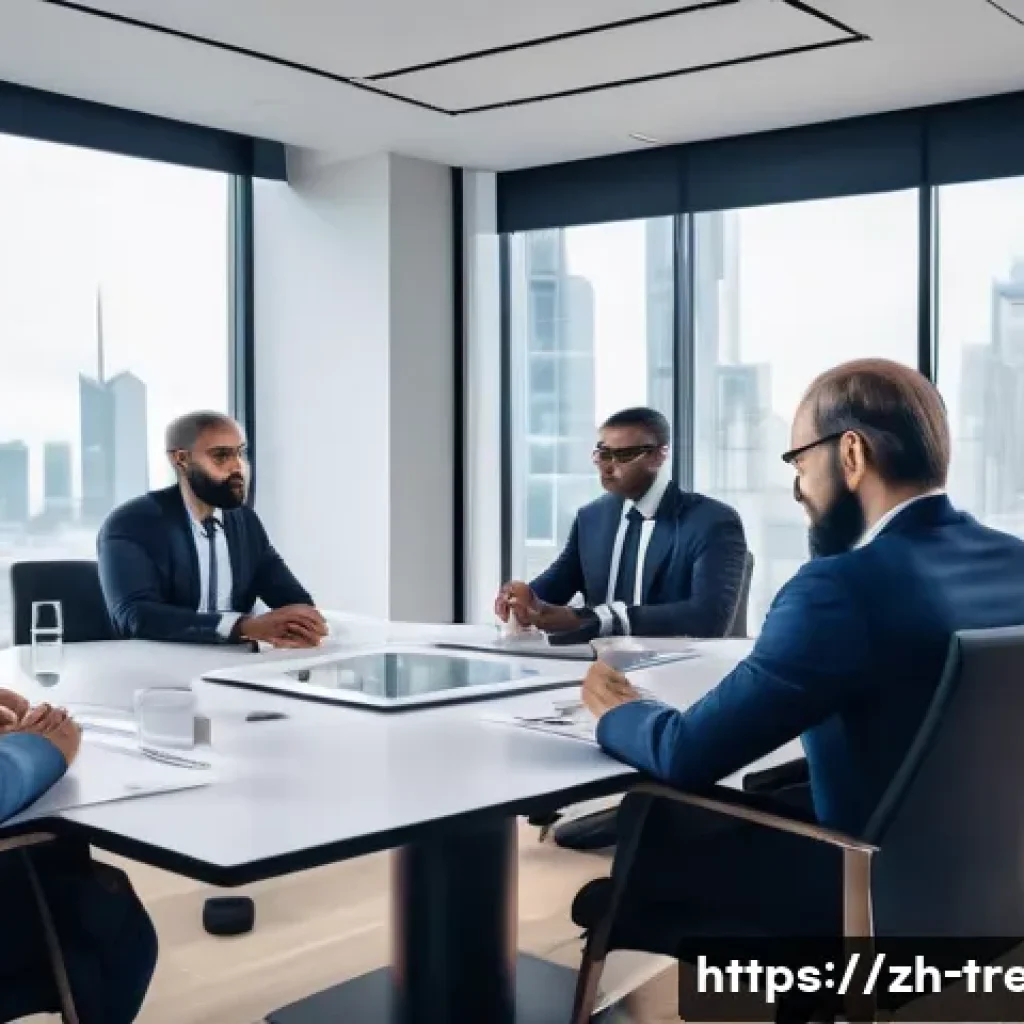 무역영어 학습에서 발생한 성공 사례 연구 - A modern international business negotiation scene showing diverse professionals in formal attire aro...