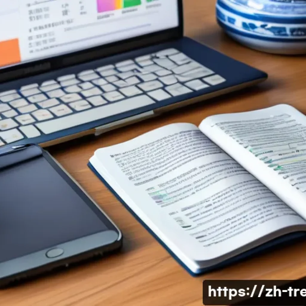 무역영어 필기시험 대비 주요 자료의 제작과 활용 - A modern study desk scene for a Chinese-speaking student preparing for a trade English exam, featuri...