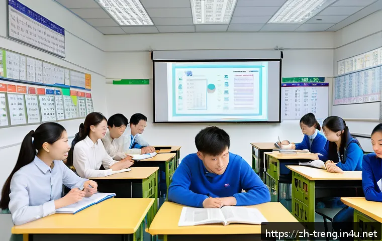 무역영어 필기와 실기 차별화 학습법 - A modern classroom scene focused on international trade English exam preparation for Chinese-speakin...