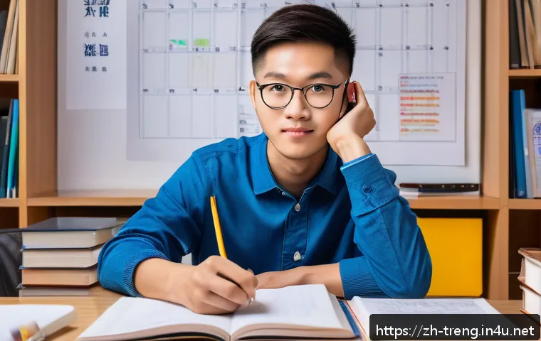 무역영어 실기시험 첨삭 지도 - A modern study room scene featuring a young Chinese student preparing for a trade English practical ...