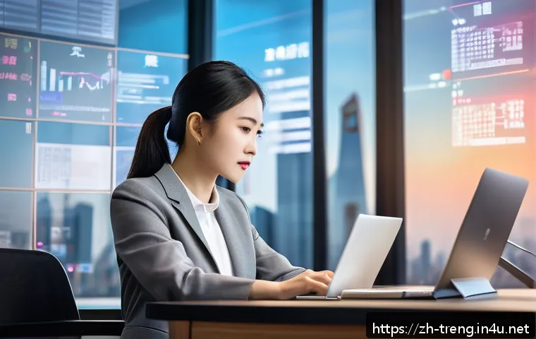 무역영어 학습에서 효율적인 목표 설정 - A modern office scene with a young Chinese professional woman in business casual attire sitting at a...