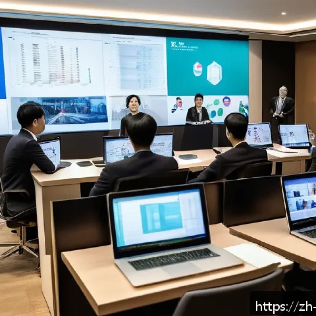 무역영어와 관련된 컨퍼런스 및 세미나 - A modern international business conference scene showing diverse professionals engaged in a trade ne...