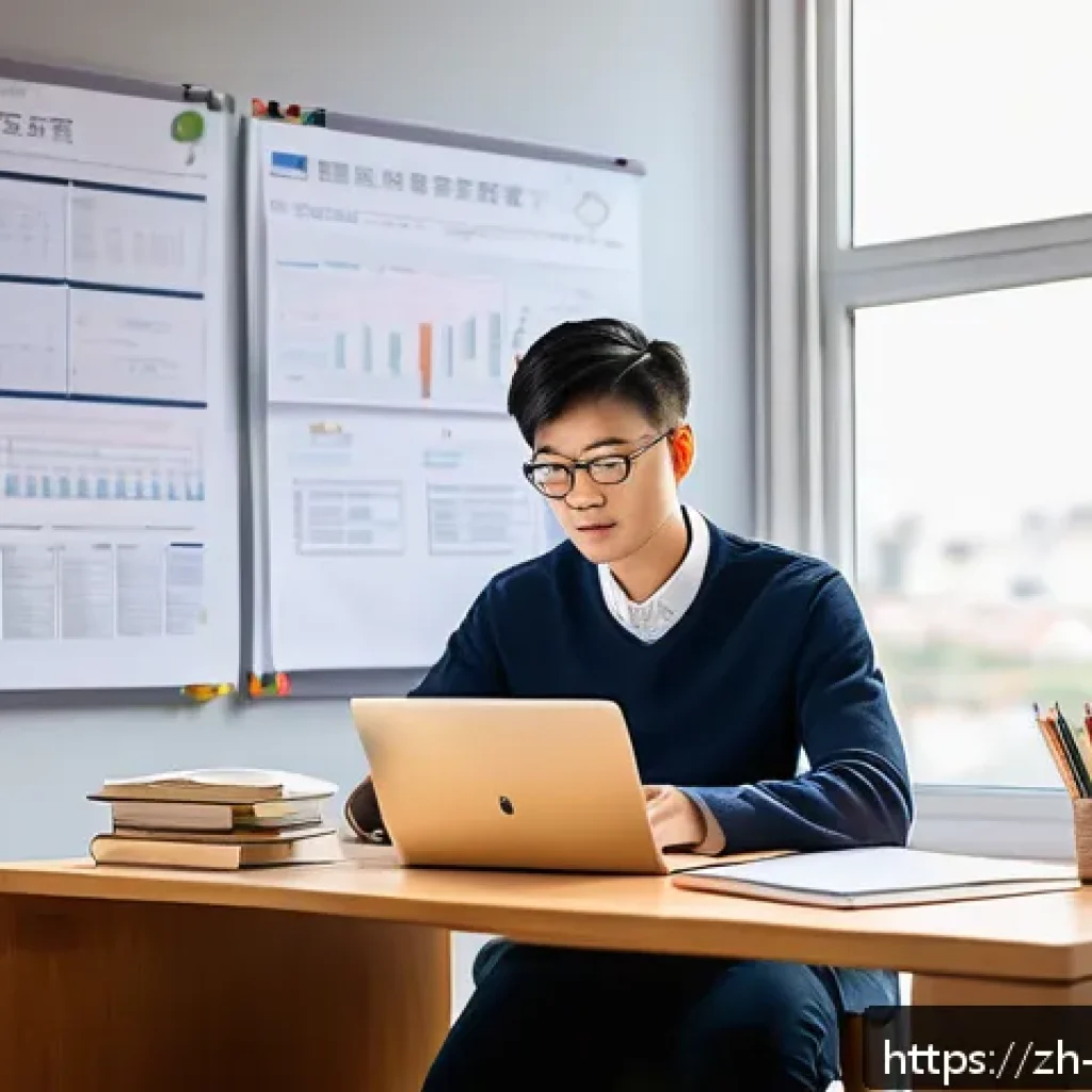 무역영어 공부 시간 분배 요령 - A modern study room with a focused young adult studying trade English at a sleek desk, surrounded by...