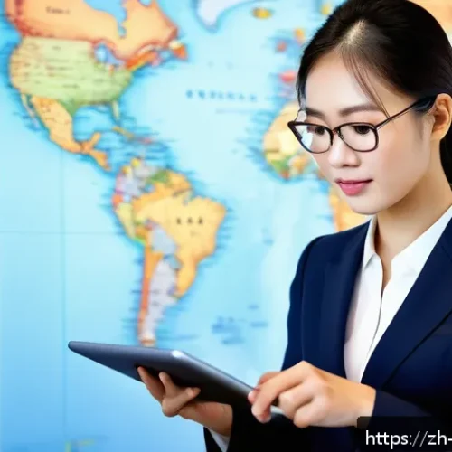 무역영어 실기시험에서 높은 점수를 받는 방법 - A modern office scene showing a confident Chinese businesswoman in professional attire reviewing int...