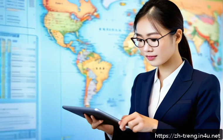 무역영어 실기시험에서 높은 점수를 받는 방법 - A modern office scene showing a confident Chinese businesswoman in professional attire reviewing int...