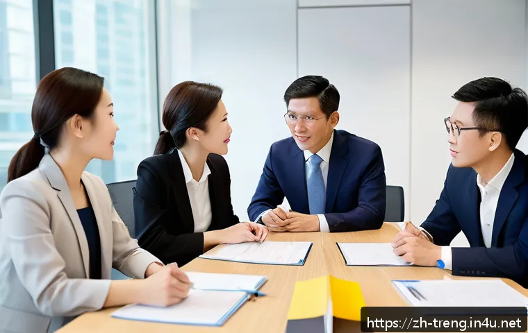 무역영어와 협상 기술 향상 - A cross-cultural business meeting between Chinese and Japanese professionals, showcasing respectful ...