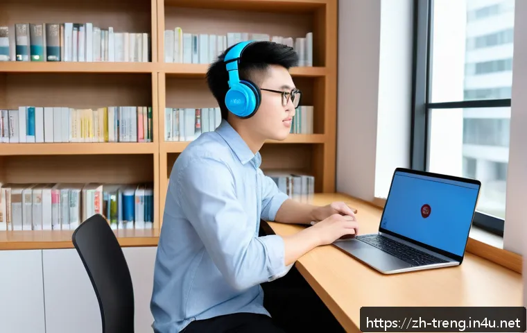 무역영어 학습 자료를 효과적으로 활용하는 법 - A modern study room scene featuring a young Chinese adult immersed in trade English learning: the pe...
