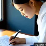 무역영어 필기시험 예상 문제와 정답 해설 - Photorealistic study scene for an international trade English written exam, a focused young Chinese ...