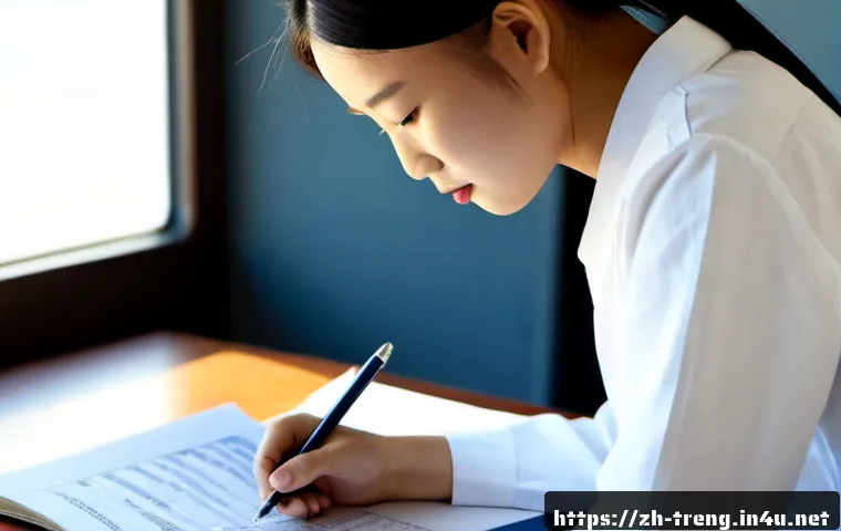 무역영어 필기시험 예상 문제와 정답 해설 - Photorealistic study scene for an international trade English written exam, a focused young Chinese ...