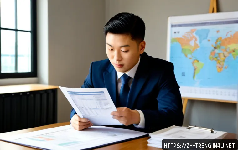 무역영어 시험에서 성취한 추가 역량 - Photorealistic business training scene, a confident young professional reviewing blank international...