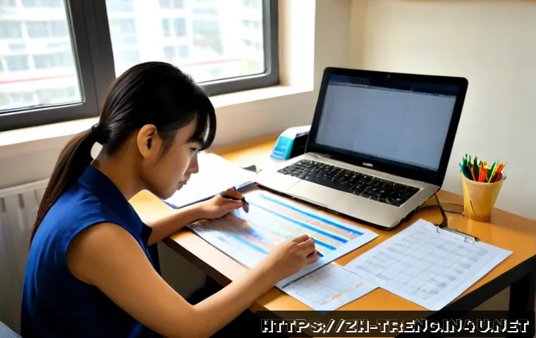 무역영어 실기시험 대비 학습법과 활용 사례 연구 - Photorealistic study scene for international trade English practical exam preparation, focused young...