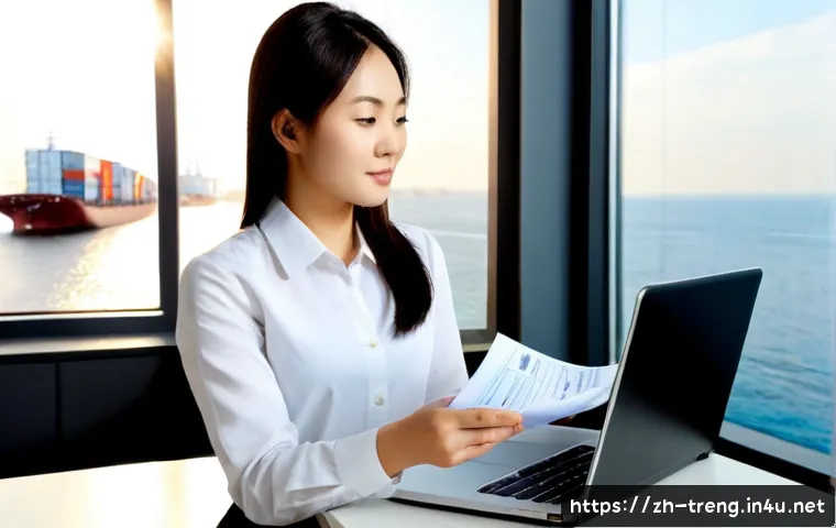 무역영어 자격증의 경제적 및 직무적 장점 - Photorealistic international trade professional in a bright modern office, confident young Asian bus...