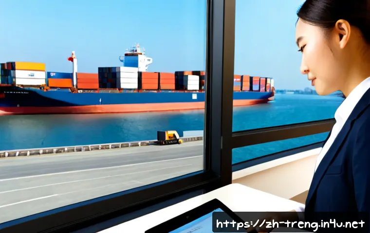 무역영어 자격증으로 창출한 커리어 기회 - Photorealistic modern international trade office, confident Chinese business professional reviewing ...